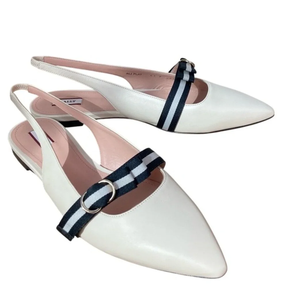 Bally slingback flats /‎ slides women's 10.5 ivory black preppy quiet luxury
